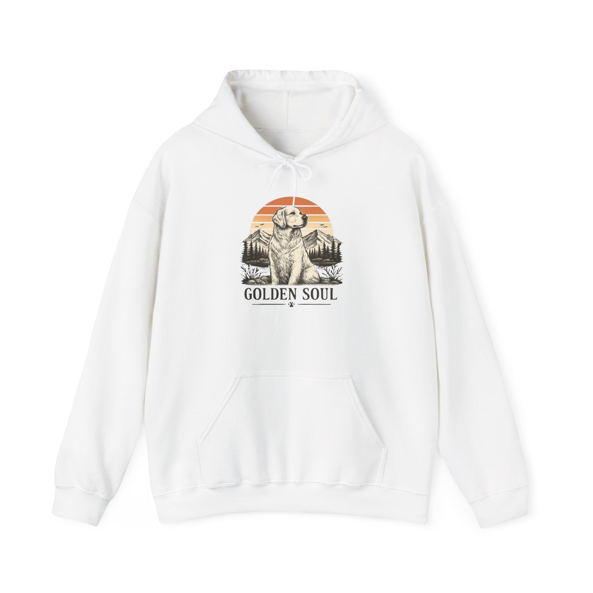 Golden Retriever Hoodie - Vintage Sunset Paw Print Graphic Sweatshirt