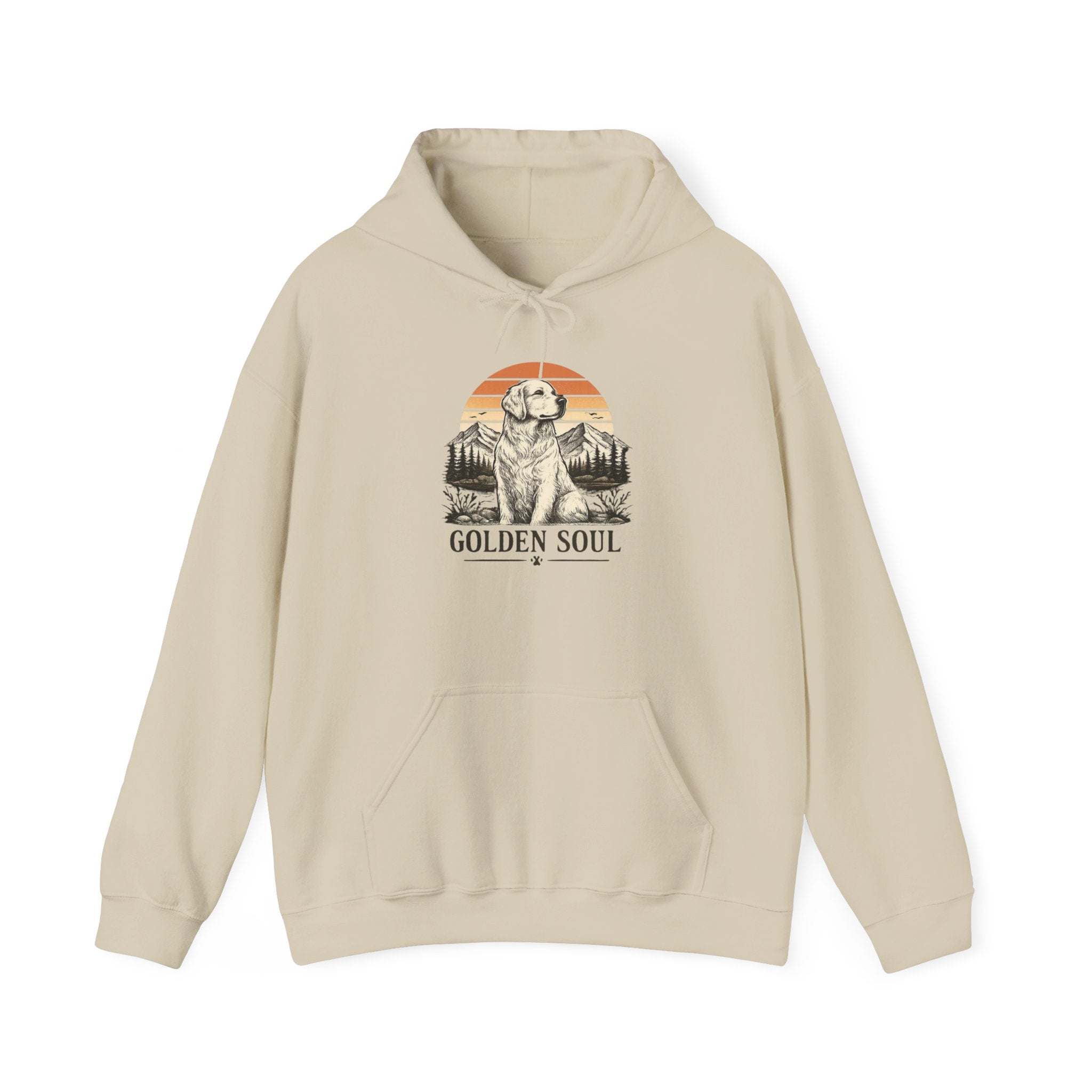 Golden Retriever Hoodie - Vintage Sunset Paw Print Graphic Sweatshirt