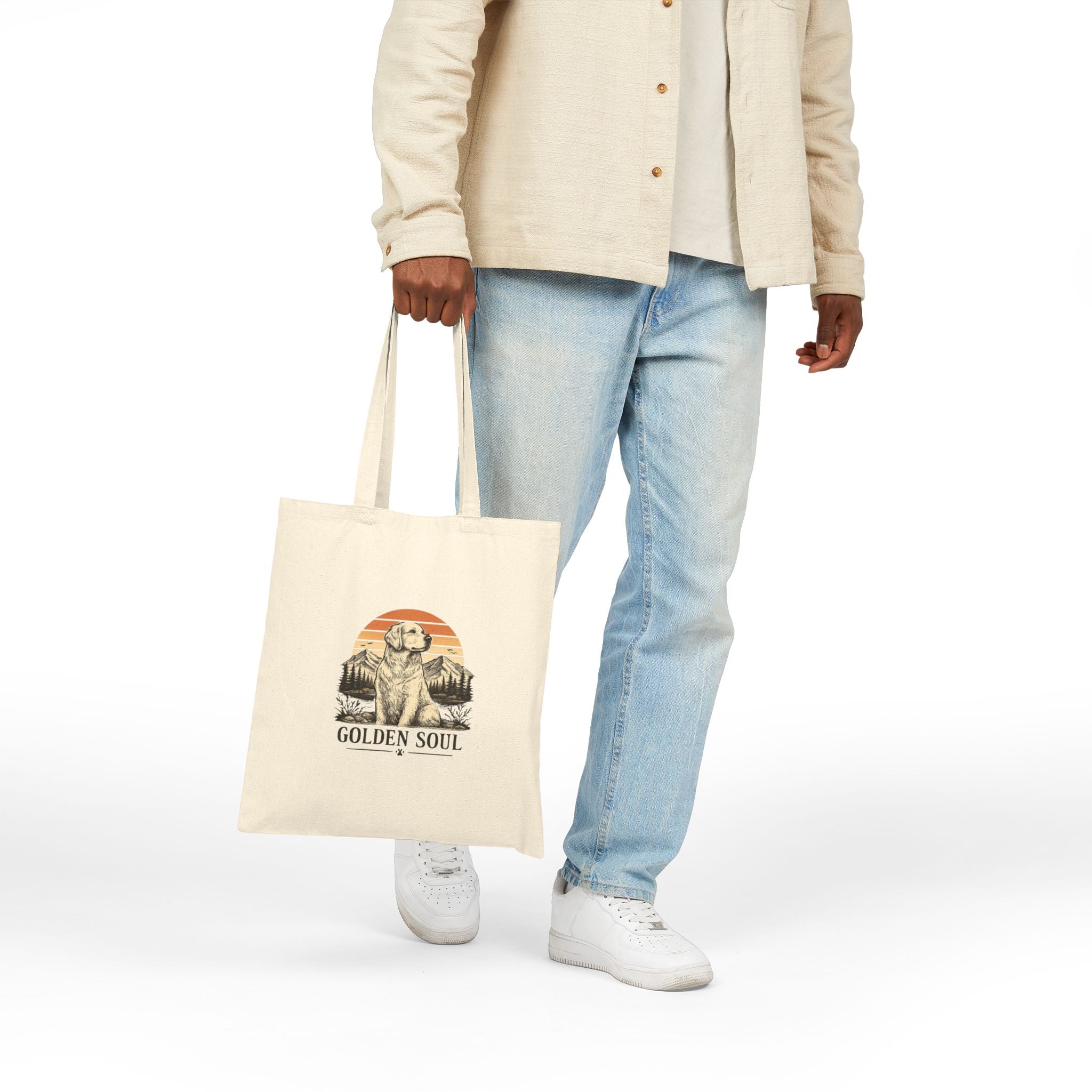 Tote — 'Golden Soul' Retro Sunset Dog Canvas Tote Bag